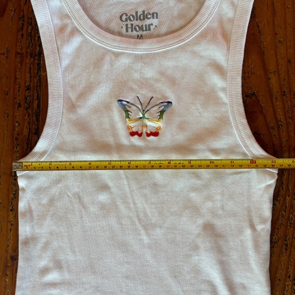 Like New Rainbow Butterfly White Cropped Ribbed Tank Top Size Medium 100% Cotton - Picture 5 of 7